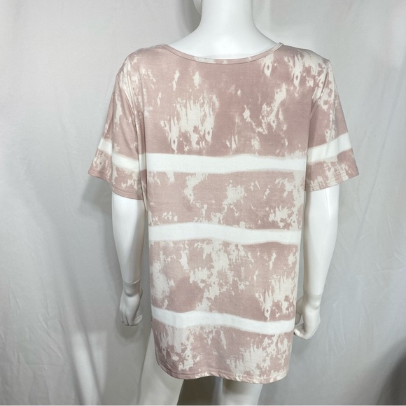 Buttoned Tie-Dye Short Sleeve Top Apricot - Picture 3 of 5